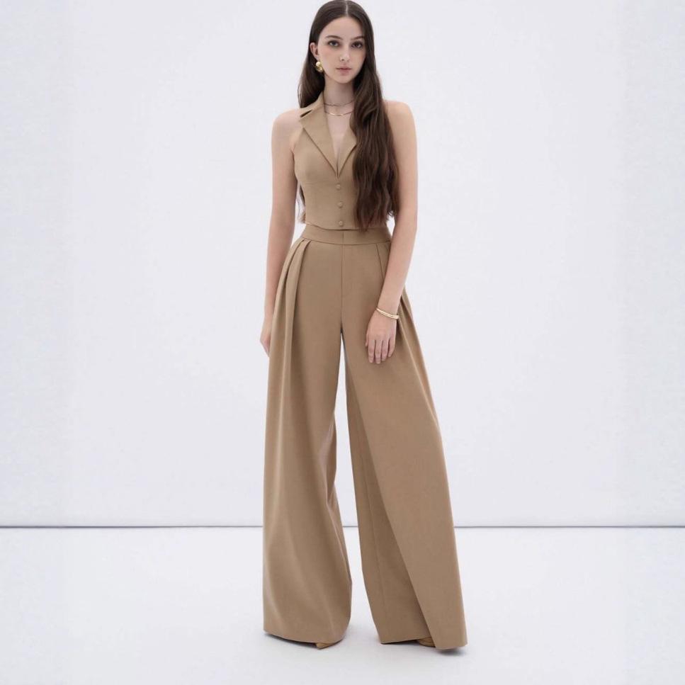 Summer 2025 Trendy Women s Sleeveless High-Waisted Long Pants S