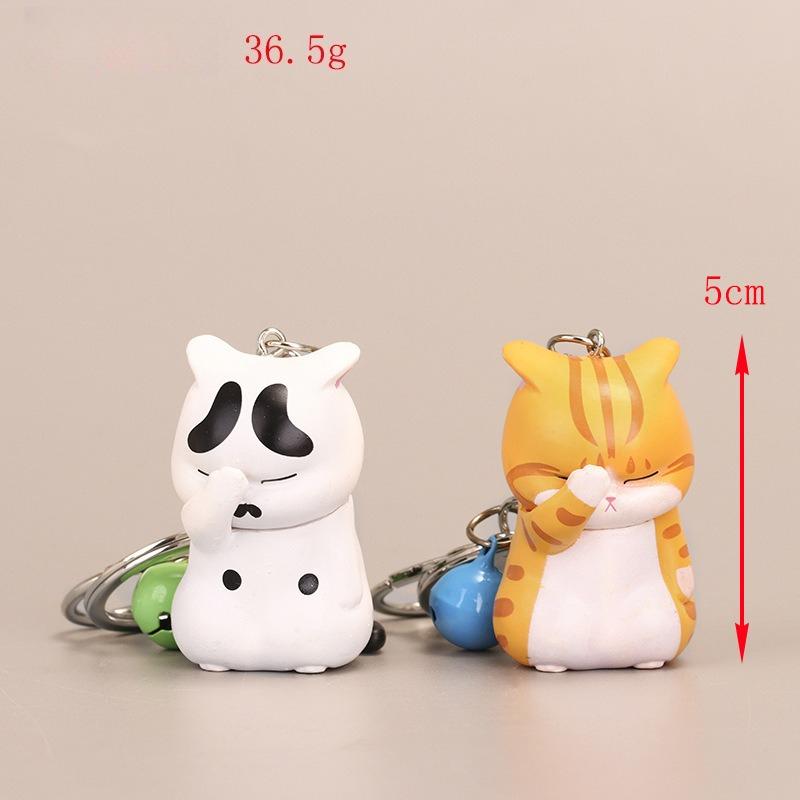 Cute Cat Keychain Shy Cat Figurine Bell Pendant Bag Charm Small Gift Couple Family Keychain Pendant