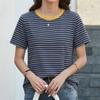 Navava Women Casual Daily STripe Round Neck ShorT Sleeve T shirT nT3347