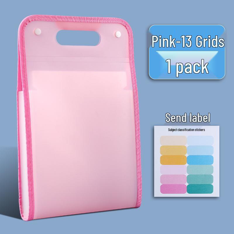 A4 Handheld Vertical Accordion File Folder: 13-Grid Large Capacity for Test Paper Storage and Organization