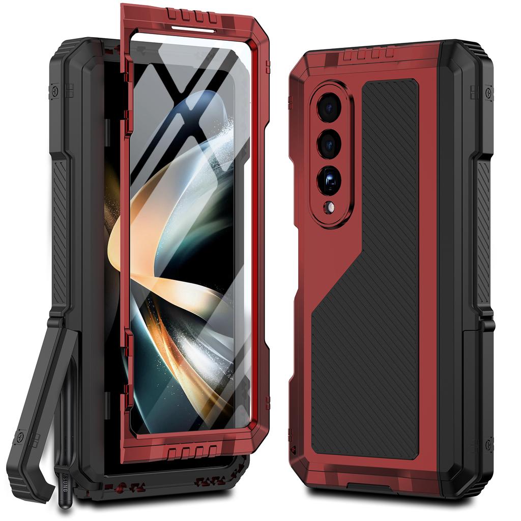 Custodia in Metallo con Cavalletto per Samsung Galaxy Z Fold 4, Cover Protettiva Ammortizzante in Alluminio a 3 Strati per Tutta la Superficie per Z Fold 4