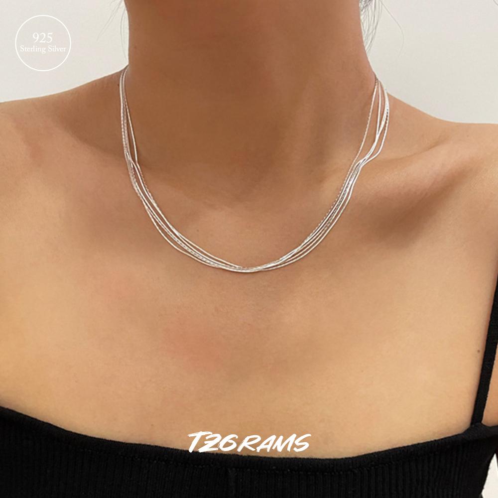 

Real 92.5 Sterling Silver Multilayer Tassel Necklace Elegant Women Glossy Clavicle Chain Korean Trendy Fine Jewelry FreeShipping