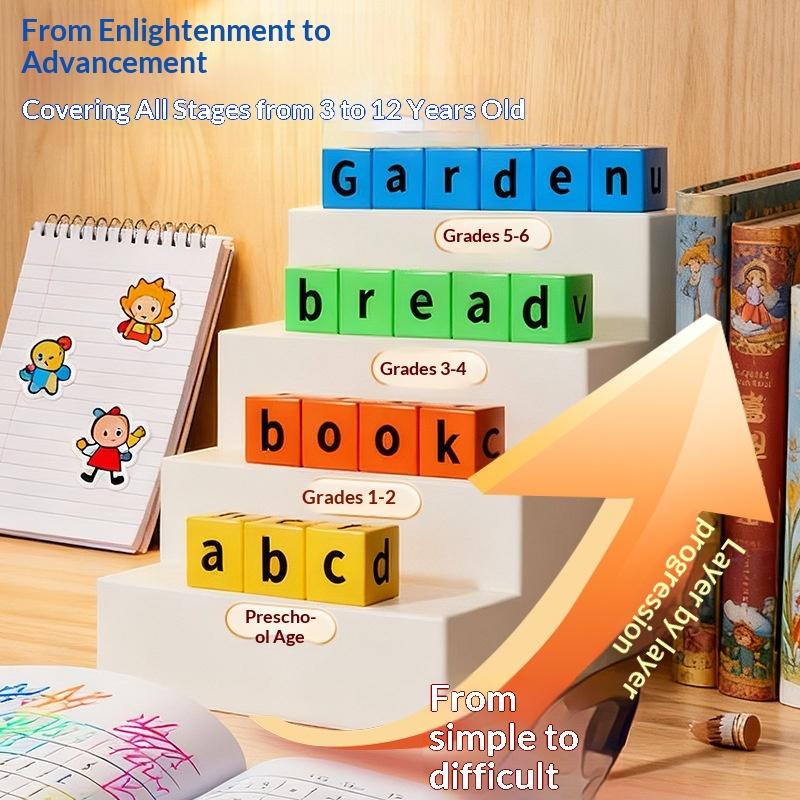 English Word Spelling Cubes Game Set Flash Cards Educational Toy for Kids Early Learning Classroom or Family Fun