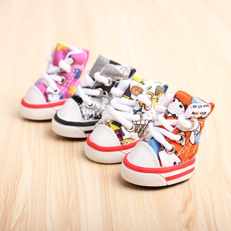 4 st/set Pet Dog Dog Shoes Four Seasons Sports Canvas Ball Skor Teddy Bichon Varm mjuk botten Små hundar