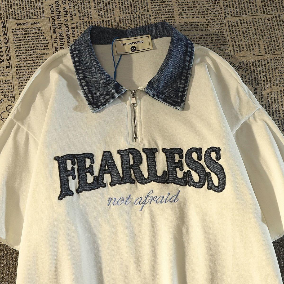 

Брендовая футболка Tide, мужская летняя рубашка поло в гонконгском стиле, повседневный джинсовый топ на молнии в студенческом стиле L белый