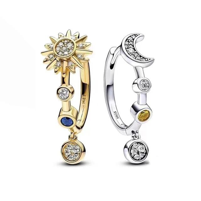 925 Silver Star Moon Earring Set, Sun Moon Star/Zircon Inlaid Design Vintage Trendy Stud Huggie Earrings for Women