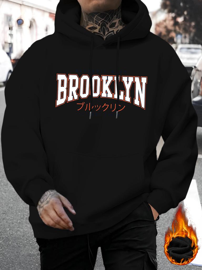 Brooklyn Street Style hoodie-Casual Pullover Sweatshirt - Casual Letter Print Pullover with Drawstring