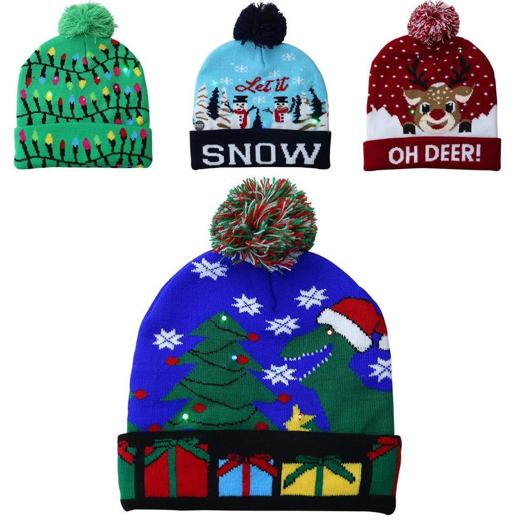Festive Christmas Decoration Knit Beanie Hat With Led Lights For Adults And Kids