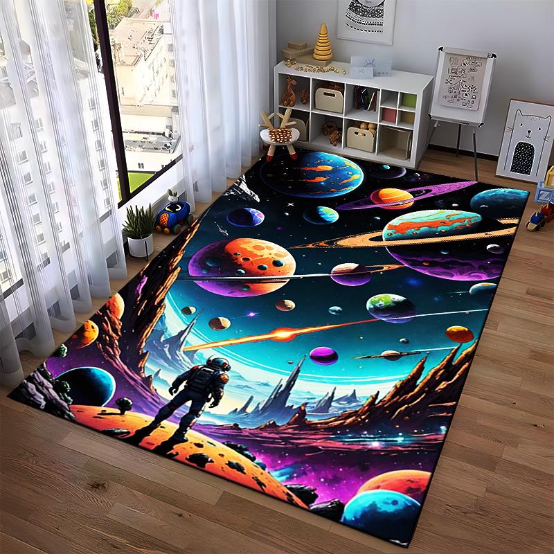 Colorful Space Adventure Carpet with Astronaut and Planetary Design Suitable for use as an anti-slip for living room bedroom sofas