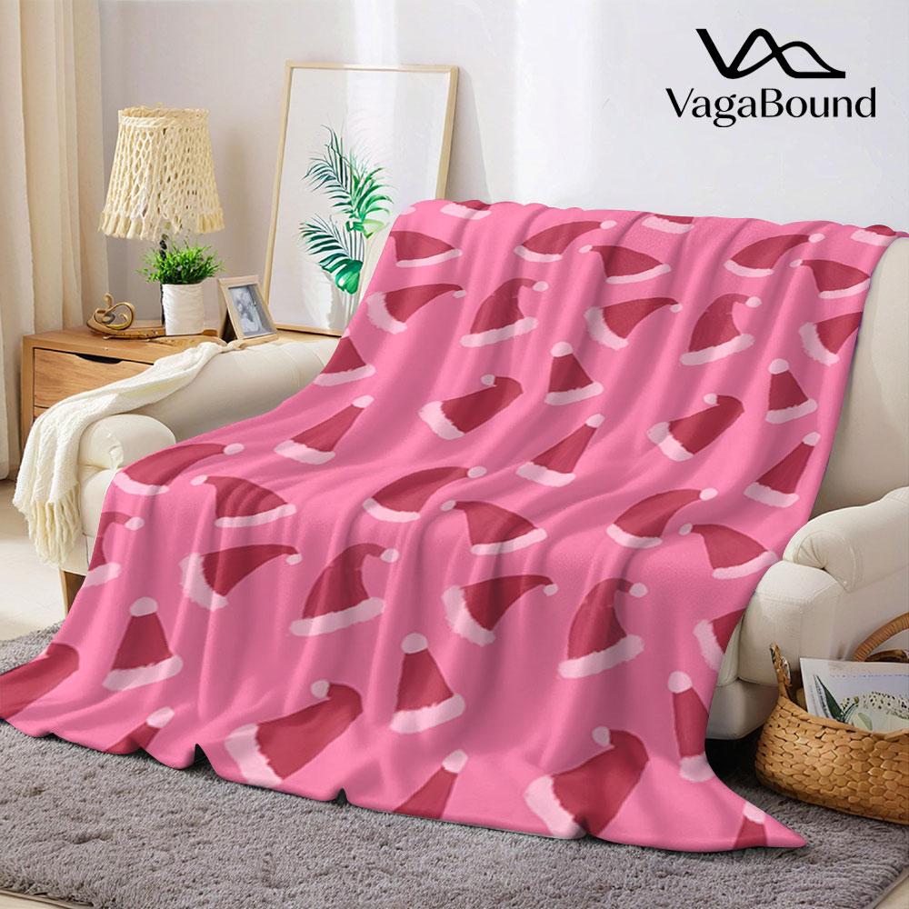 Santa Hat Ditsy Christmas Flannel Blanket Perfect for Sofa Office Bed Travel Sleep Read Relax Camping four season use