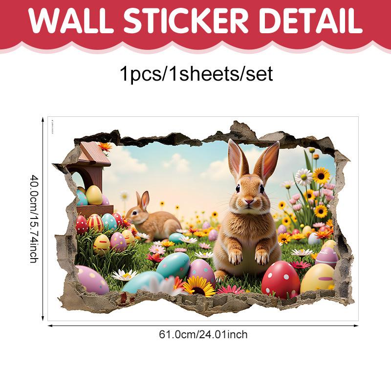 Creative Easter Wall Stickers 3D Breakthrough Stickers Easter Bunny Wall Decals For Home Roomm Room Party