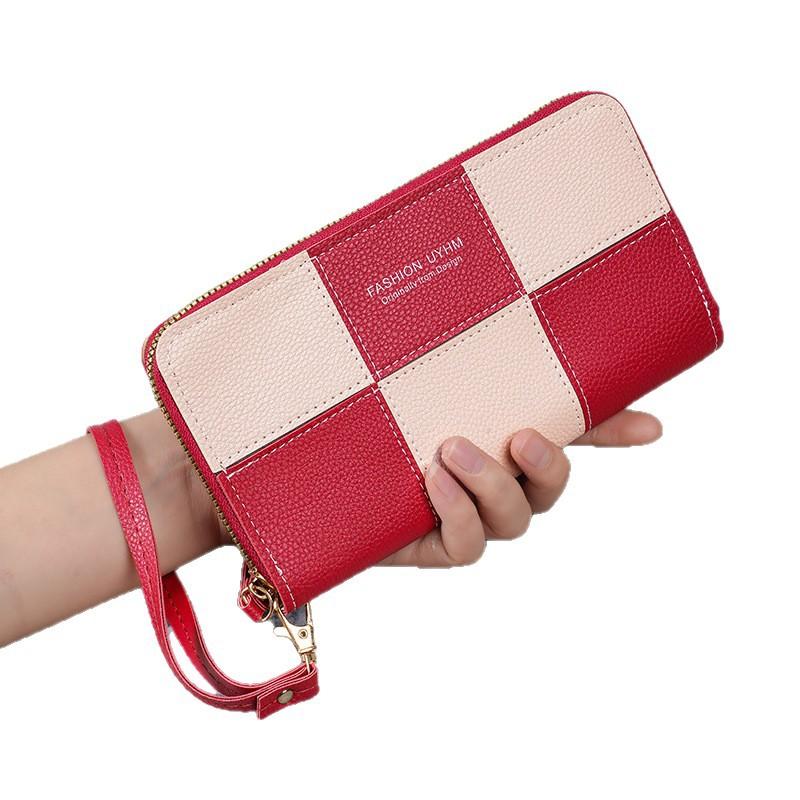Korean Style Single Zipper Women'S Extra Large Capacity Long Wallet, Patchwork Coin Purse, Phone Bag, Fashionable And Versatile