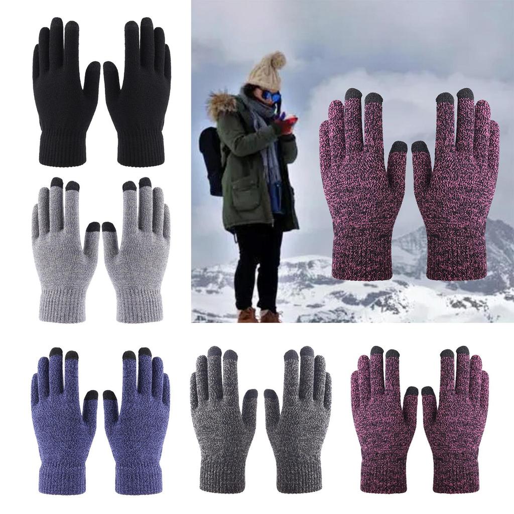 Soft Winter Gloves Knit Lining Touch Screen Mobile Phone Unisex Full Finger Mitten Thick Warm Windproof for Outdoor Sports
