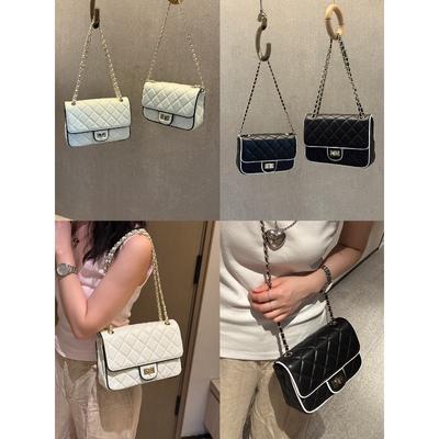 2025 New Grid Embroidered Thread Shoulder Bag Niche And Versatile Small Fragrance Chain Bag Stylish Small Square Bag Women's Bag