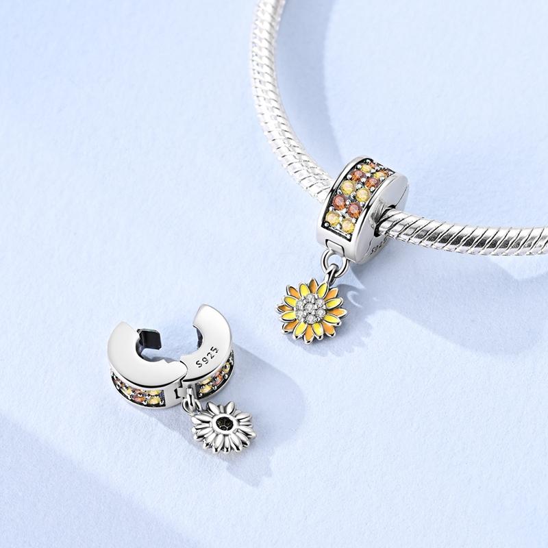 Copper Clasp Copper Cz Pave Clip Charms Daisy Beads Stopper Safety Chain Fit Original Bangle Bracelet Jewelry Clip