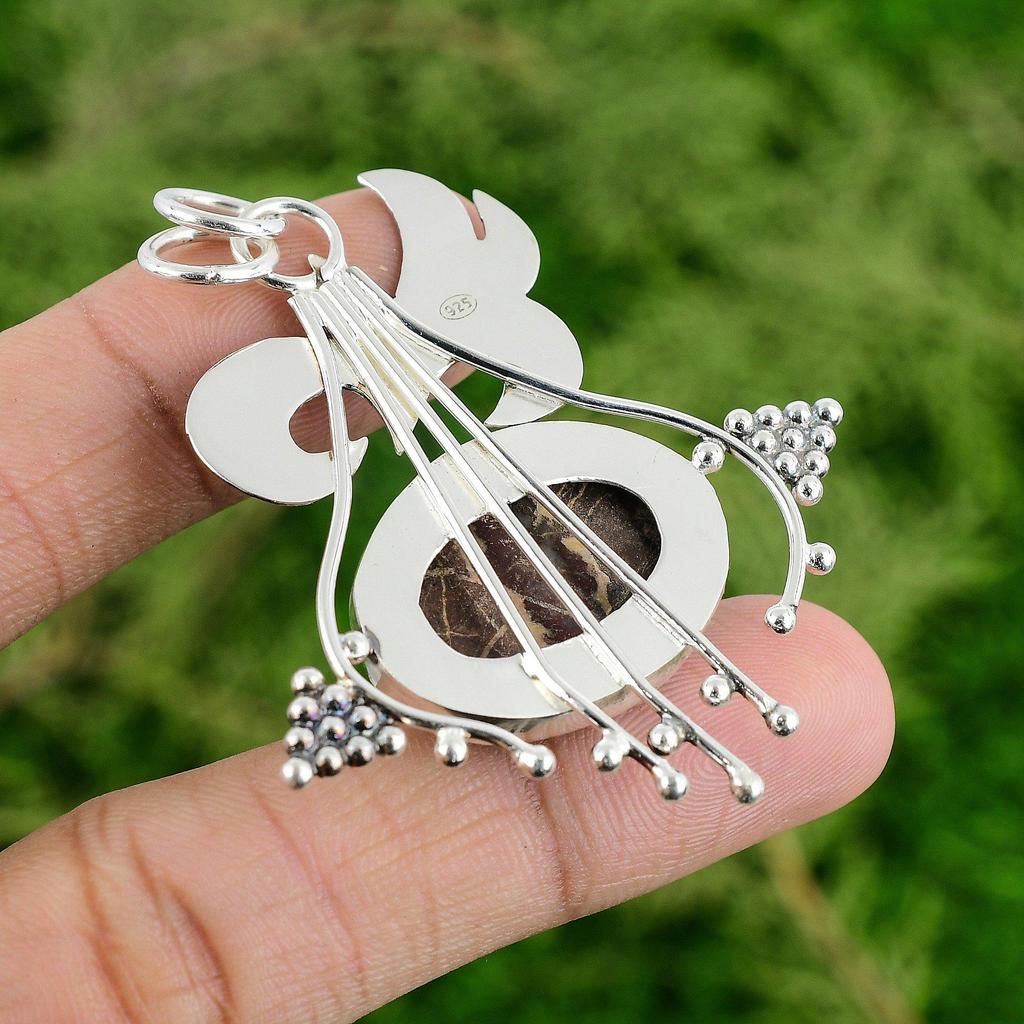 Daughters Day Sale 925 Silver Oval Coconut Jasper Stone Bezel Pendant Jewelry