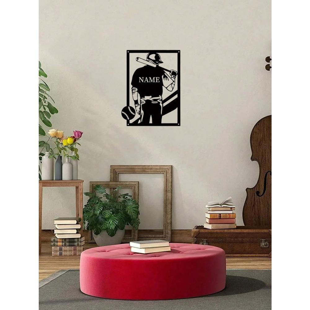 Custom Metal Baseball Player Wall Art Sculpture Personalized Number Name Sign Iron Sport Silhouette Home Decor