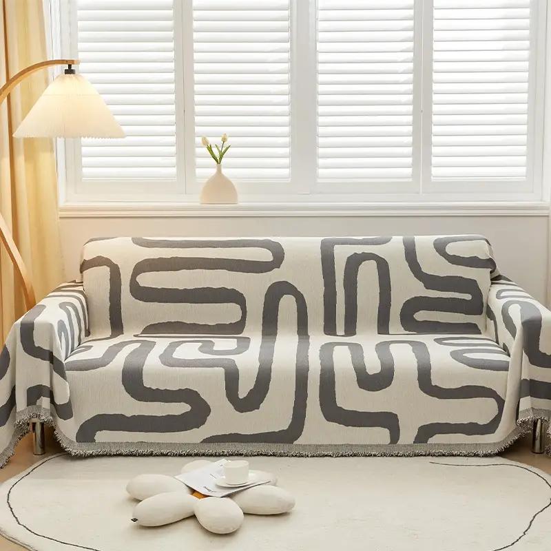 Sofabezug mit einfachem Linienmuster, wendbarer Chenille-Sofabezug, 3-Sitzer-Sofabezug für das Wohnzimmer, universell einsetzbar für alle Jahreszeiten