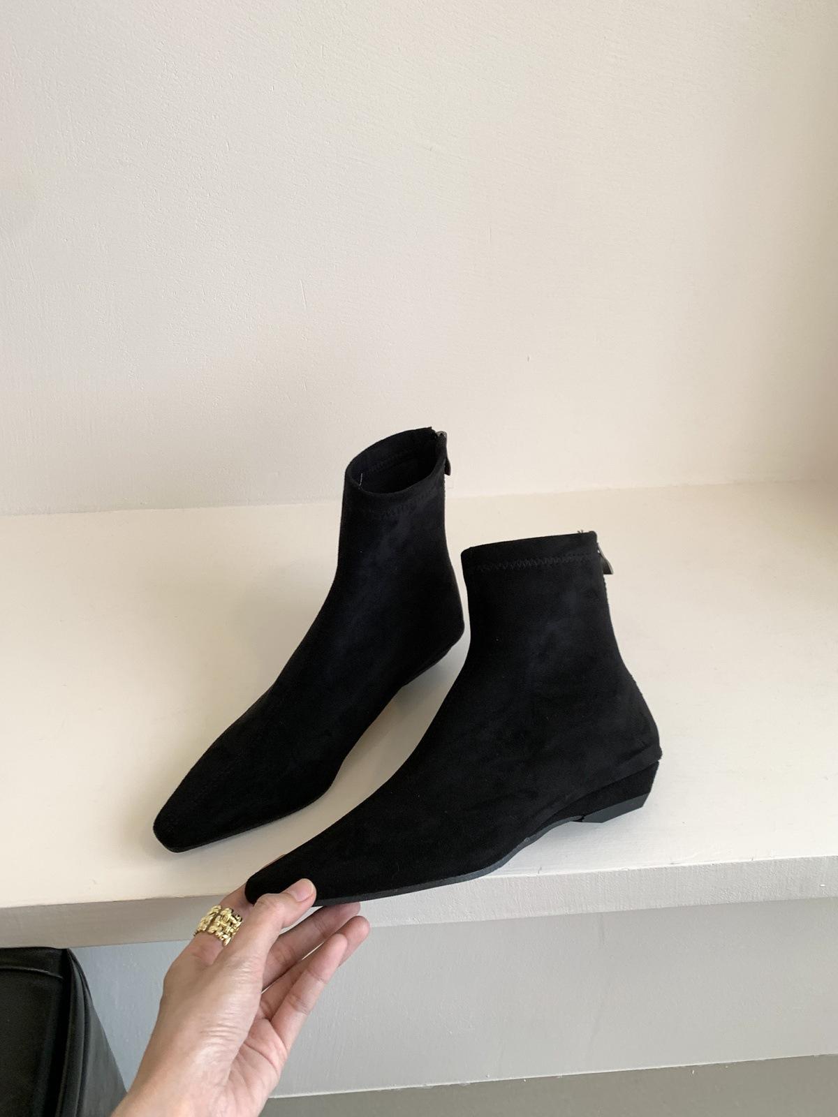 Inner Height Increasing Suede Short Chelsea Boots Autumn Rear Zipper Small Square Pointed Boots 35