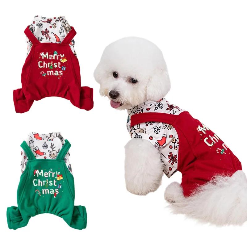 Christmas Pet Clothing Dog Floral Clothing Autumn Winter Warm Legged Skirt Teddy Dress Fashionable Overalls Four Legged Clothing