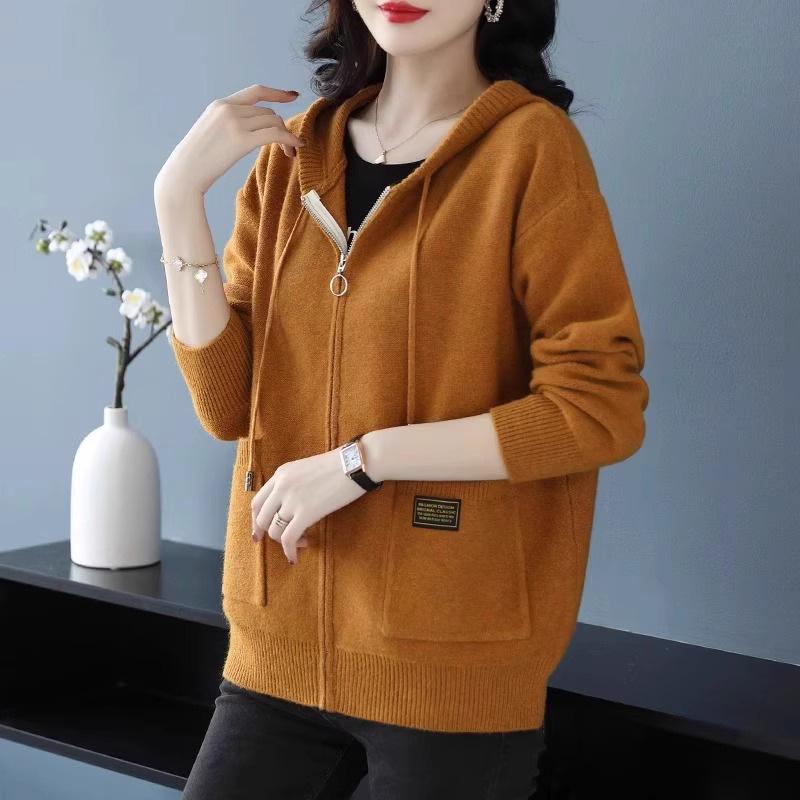 Women's Hooded Knit Cardigan Zipper Sweater Coat - Spring & Autumn Outerwear Trend