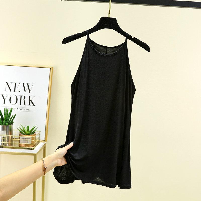 Women's Slim Fit Black Halter Neck Camisole - Summer Side Slit Vest