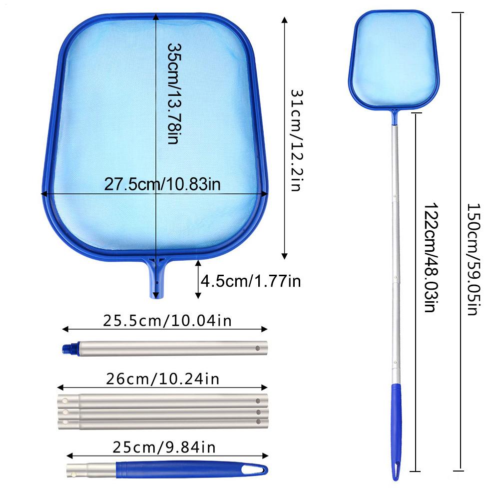 Swimming Pool Skimmer Net With 5 Section Aluminum Telescopic Pole Debris Leaf Pickup Removal Pond Cleaning Tool