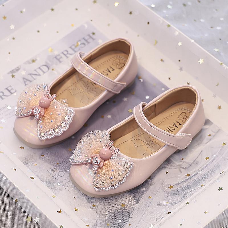 Girls Leather Shoes for Party Wedding Fashion Children Rhinestone Performance Shoes with Bow-knot Kids Cartoon Princess Shoes