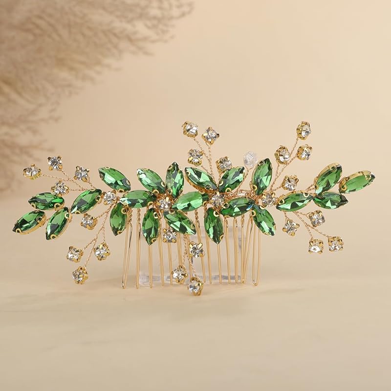 Red Rhinestones Side Headpiece for Women Handmade Hair Comb with Crystal Handmade Long Hair Accessories (Red)