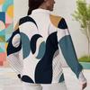 Women Plus Size Collared Neck Long Sleeve Geometric Printed Button Front Curved Hem Shirt