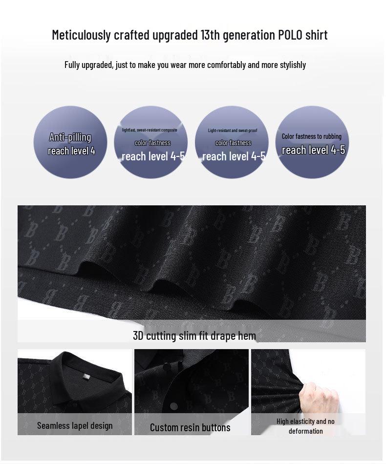 Men's Summer Ice Silk Short Sleeve Polo - Casual, Lightly Elastic, Mature Lapel T-Shirt.