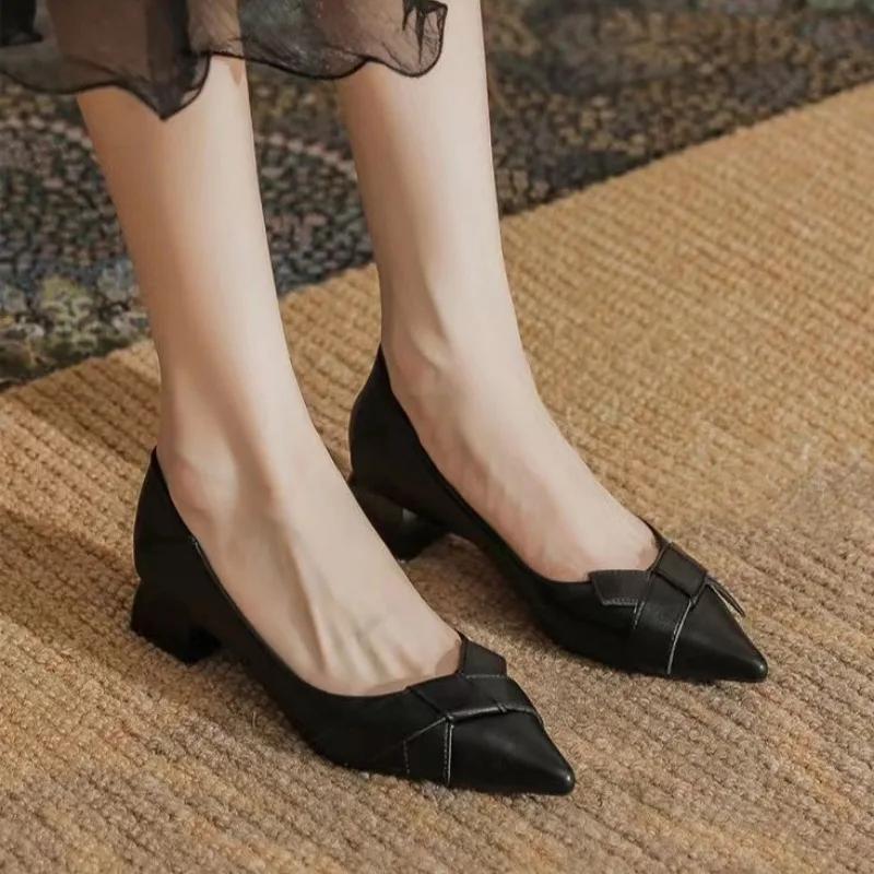 Woman Pumps Square Heels With Bow Medium Shoes For Women Summer Korean Style On Promotion Offer Hot Trendy And Low Price
