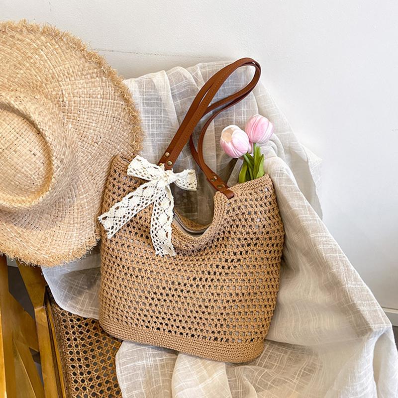 

Стильные женские плетеные крючком сумки ручной работы большой вместимости, тоут через плечо, идеально подходят для пляжа, путешествий и повседневного использования 40x2x32cm хаки