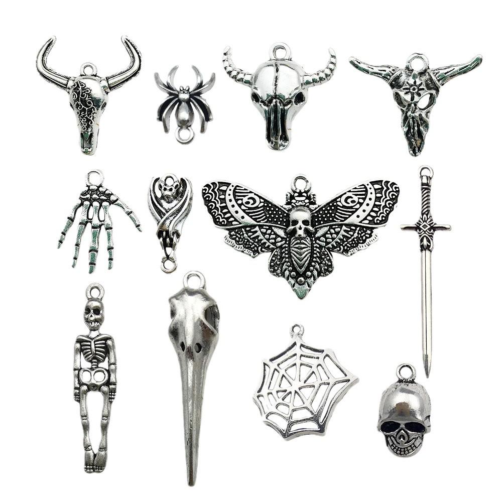 Gothic Halloween Skull & Bat Pendant Jewelry Accessory