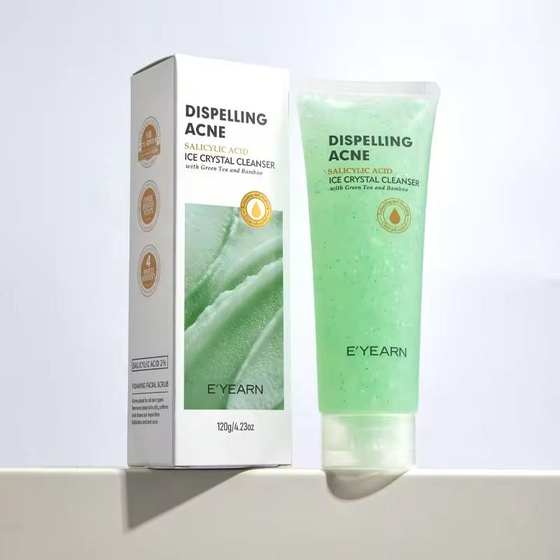 

Средство для умывания против прыщей и прыщей с зеленым чаем, бамбуком, 2% салициловой кислотой и 8D аминокислотами, глубоко очищающим отшелушивающим очищающим скрабом для лица As the picture зелёный