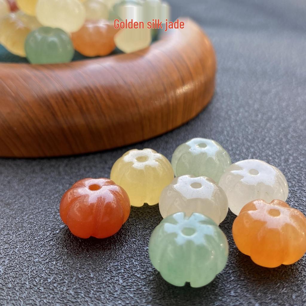Gold Thread Jade Pumpkin Beads for DIY Jewelry Accessories