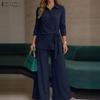 ZANZEA Women Long Sleeve Blouse and Pants Casual Two Piece Suit Sets
