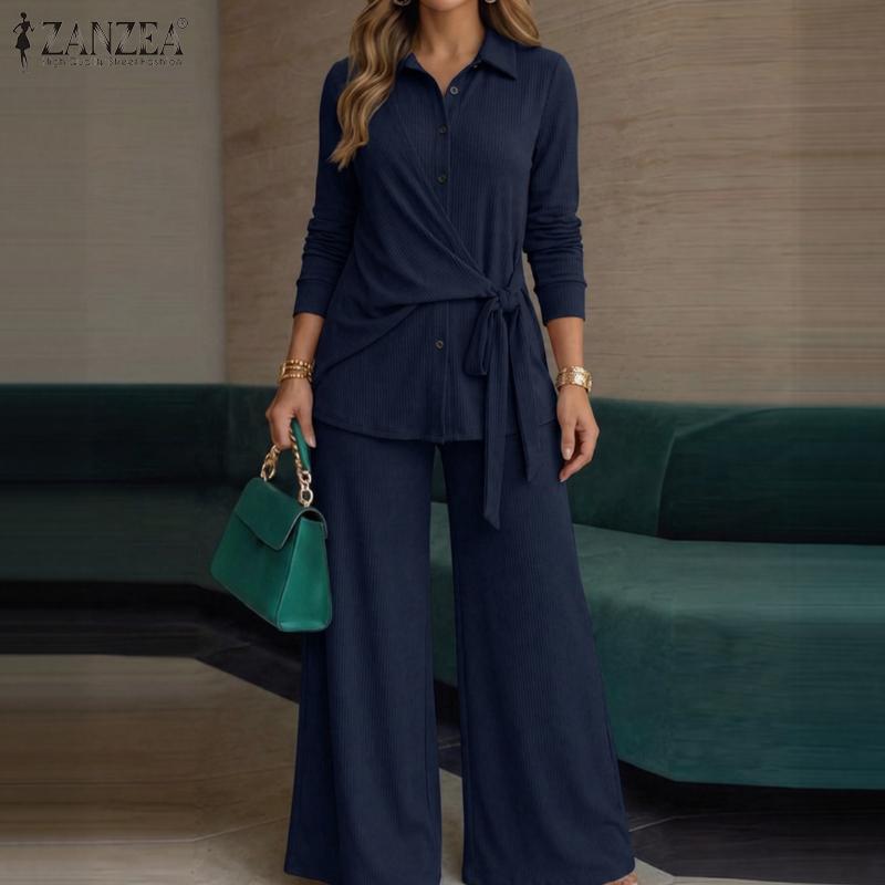 ZANZEA Women Long Sleeve Blouse and Pants Casual Two Piece Suit Sets