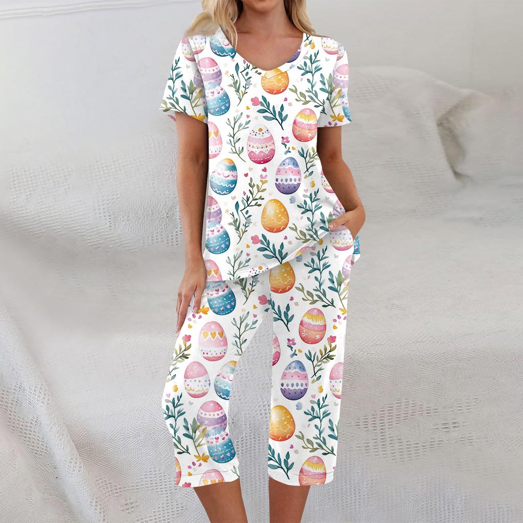 2 Piece Sets For Women Short Sleeve Top And Pants With Pockets Workout Soft  Print Sets