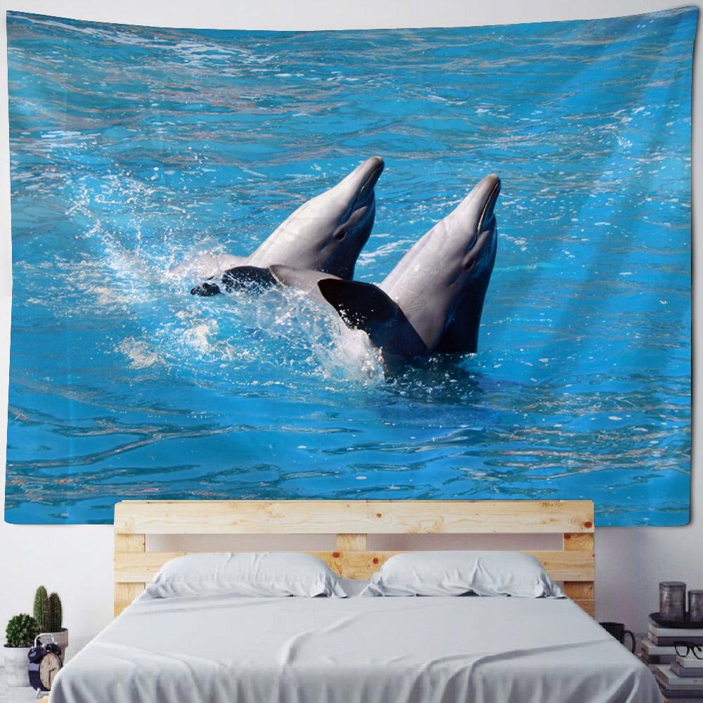 Delfin Wandteppich Unterwasserwelt Hintergrundstoff, Kawaii Bettwäsche, Kinderzimmer Wanddekoration