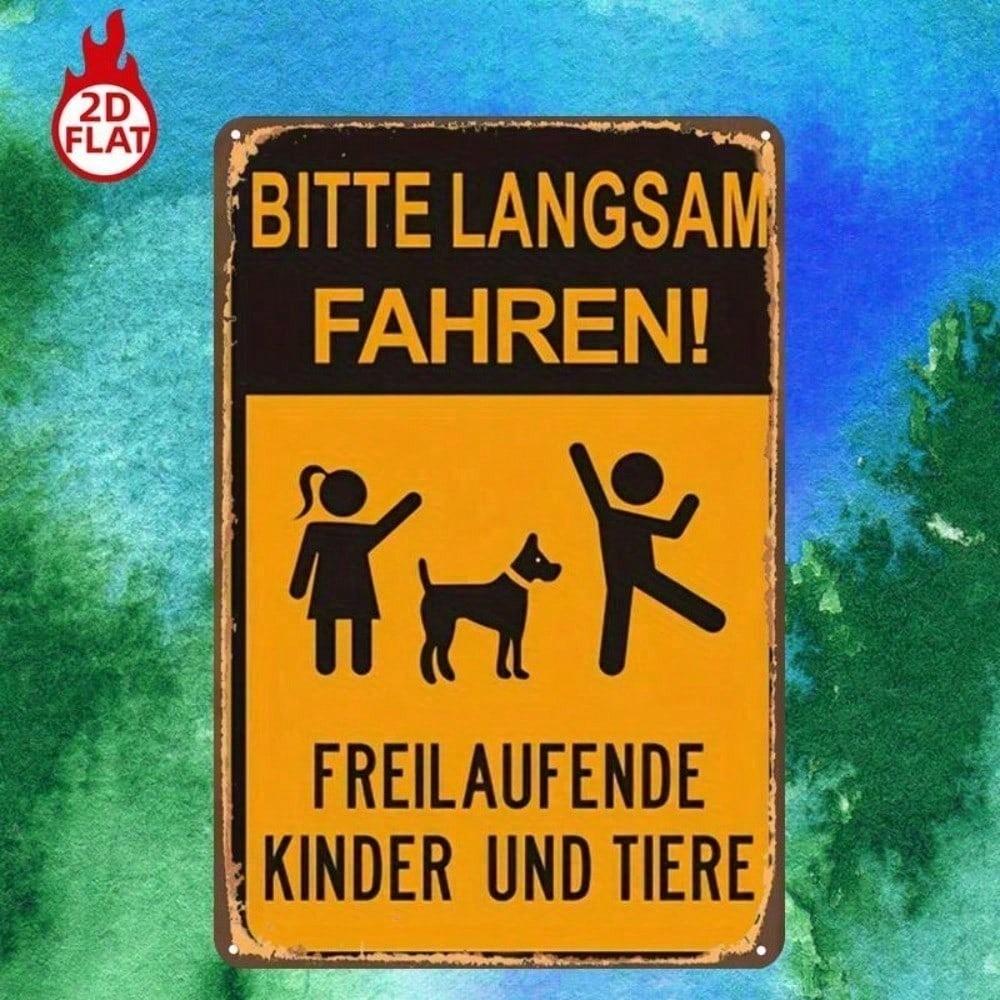1pc Funny Metal Sign Please Drive Slowly Children & Animals, 8x12 Vintage Iron Safety Warning Plaque, Outdoor Yard Decor