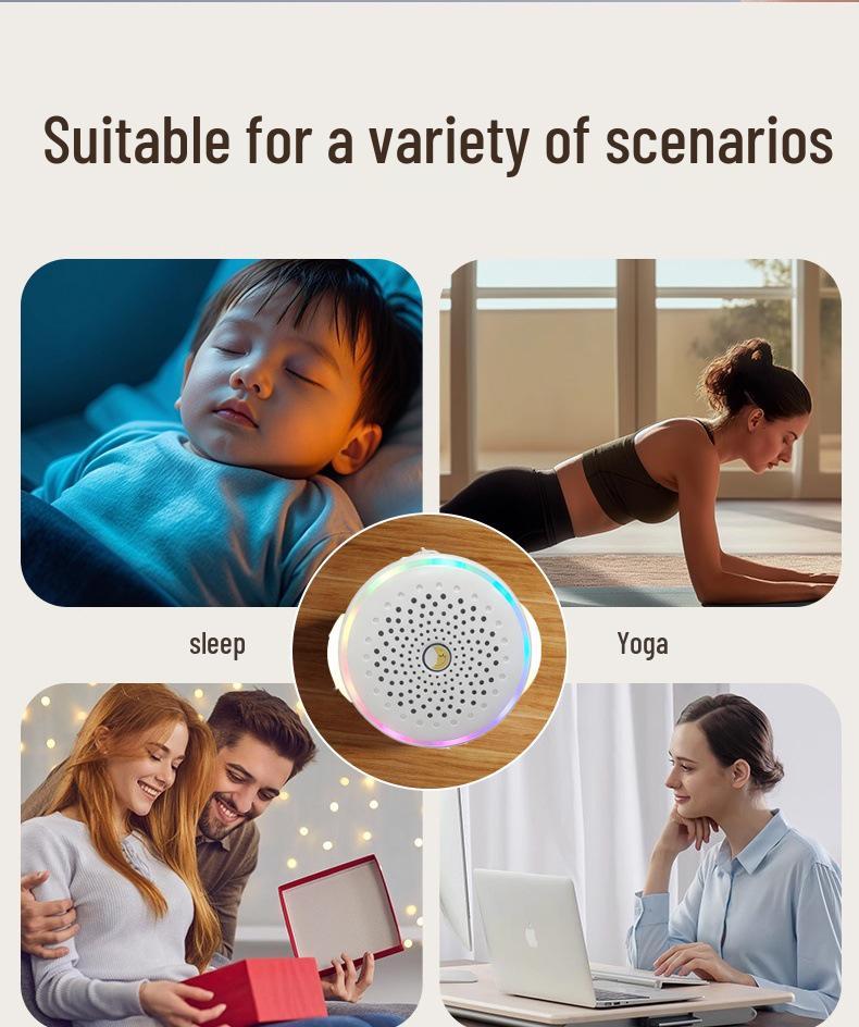 Handheld Smart White Noise Device with Natural Sounds, Stress Relief, Baby Soothing, and 7-Color Light.