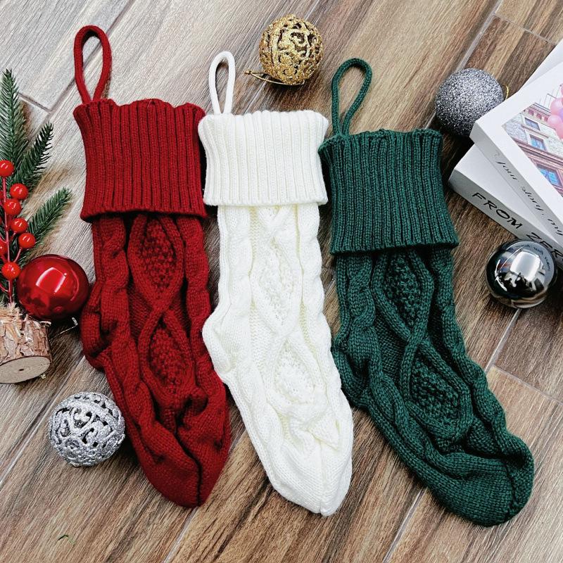 37CM Knitted Wool Christmas Stockings - Diamond & Candy Gift Bags, Small Hanging Ornaments