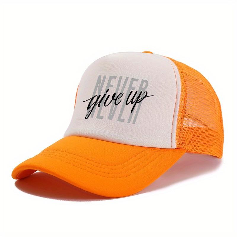 Never Give Up Print Trucker Hat Polyester Adjustable Snapback Baseball Cap Casual Unisex Gift