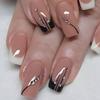 24pcs of Medium And Long French White Lines with Diamond-Encrusted Fingernail Nail Patch Creative Design Nail Patch Perfect Gift for Ladies.
