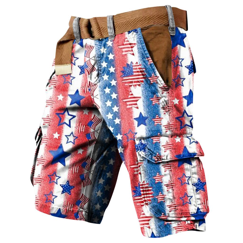 Men's Independence Day Printed Multi Pocket Workwear Shorts
