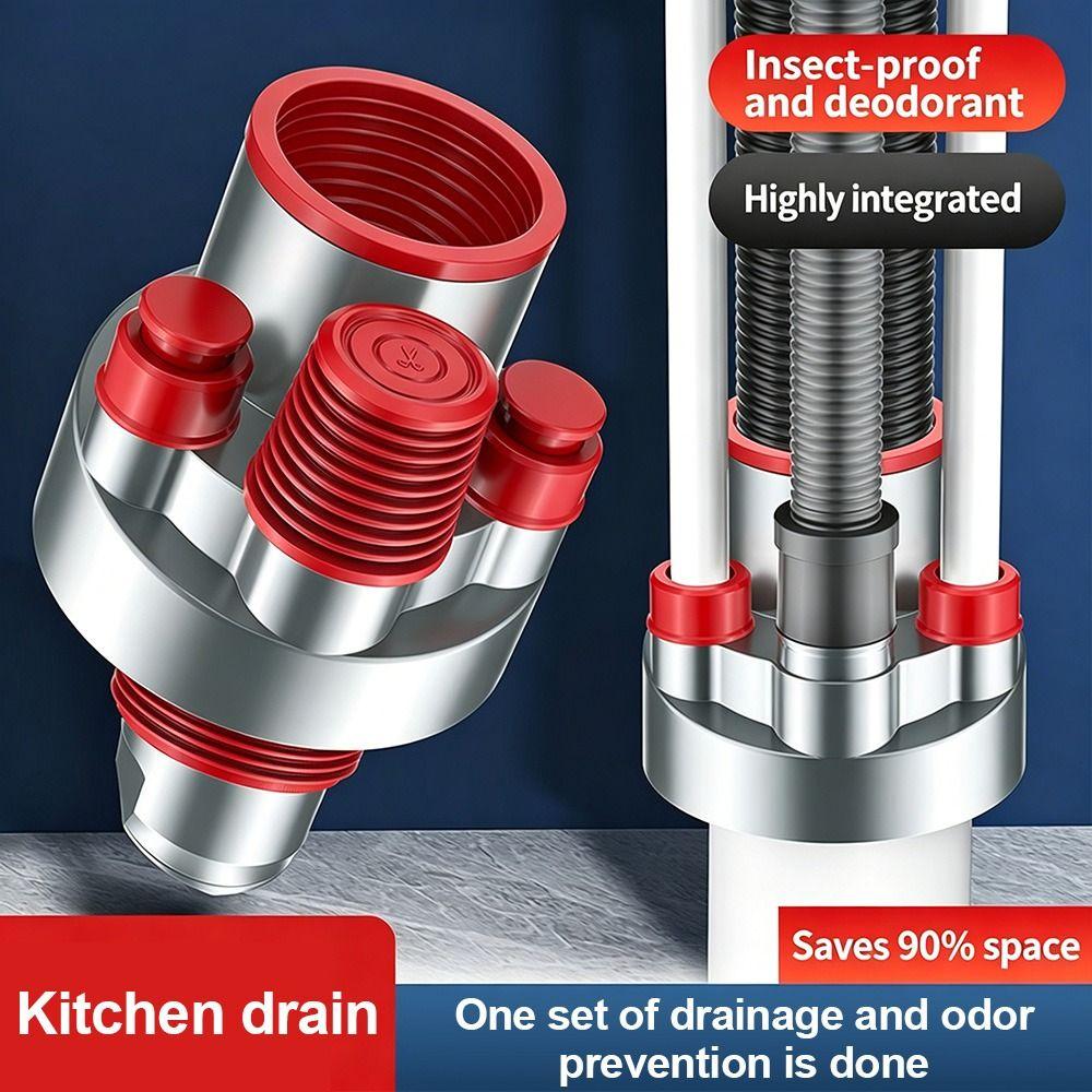 Anti Odor Sink Drain Pipe Adapter 4 in 1 Multifunctional Dishwasher Water Pipe Connector Sealing Ring Drainage Water Pipe Joint