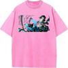 Kaigaku Graphic Washed T Shirt Demon Slayer Anime Tee Men Oversized Cotton Tshirts Harajuku Male Short-sleeve Vintage T-shirt