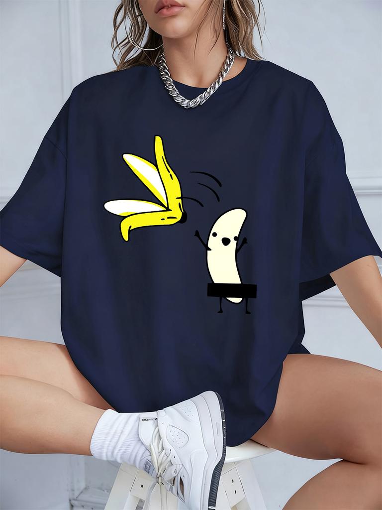 Cartoon Banana Dancing Prints TShirts Womens Cotton Summer Short Sleeve Tops Comfortable Loose ONeck T Shirt Casual Clothes