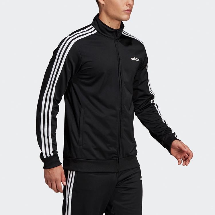 Adidas Essentials 3-Stripes Tricot Regular Fit Full Zip Track Jacket Men Black White DQ3070